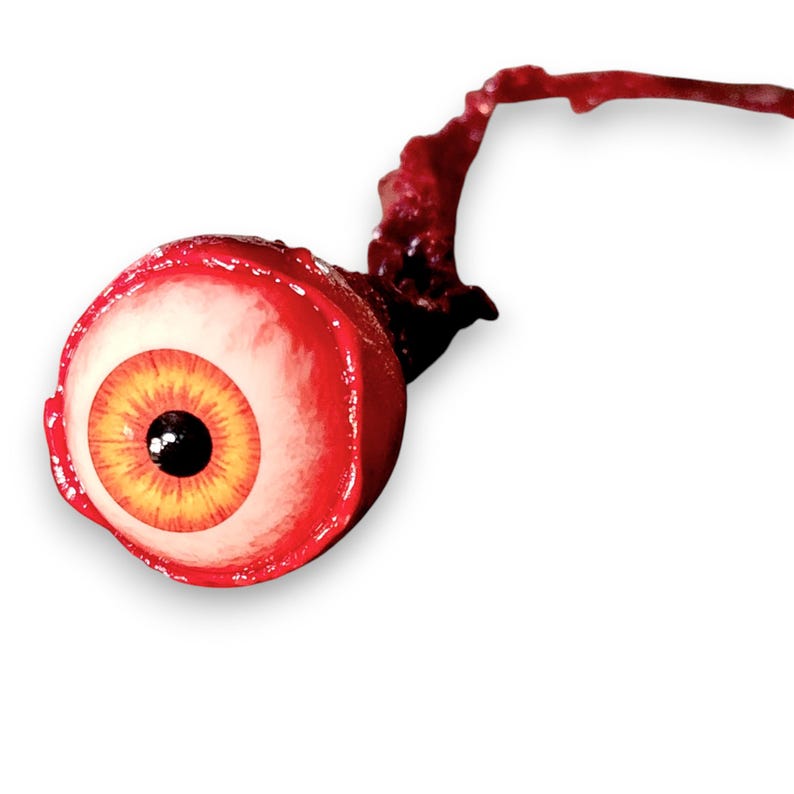 Fiery Orange Ripped Out Eyeball by Dead Head Props Halloween Prop, Realistic Life Sized Bloody Horror Prop, Halloween Decoration